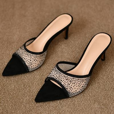 Летние модные новые открытые заостренные сетчатые дышащие шлепанцы с ромбовидным узором темперамент туфли на шпильках сандалии женские