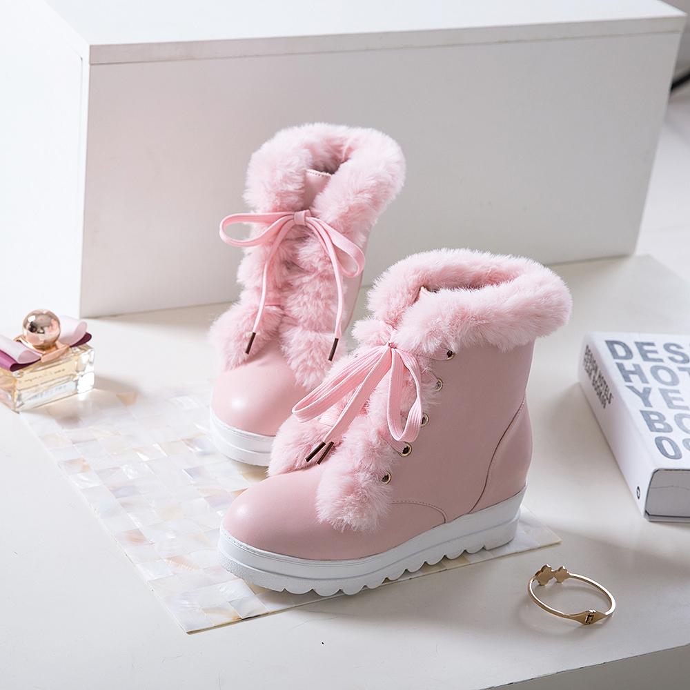 B5/Женские короткие сапоги, зимние длинные плюшевые теплые зимние ботинки, женская обувь оверсайз, высокий покатой каблук, женская обувь