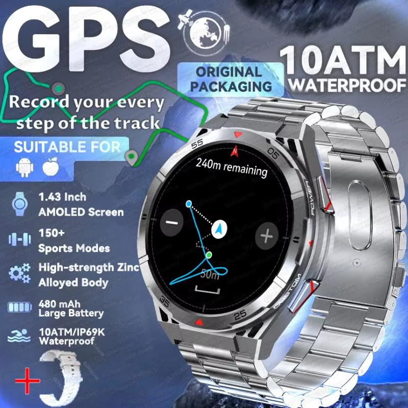 2025 Новые двухдиапазонные спутниковые GPS умные часы для мужчин 1,43'' AMOLED экран Компас Пульсометр BT вызов IP69 Водонепроницаемые часы для плавания