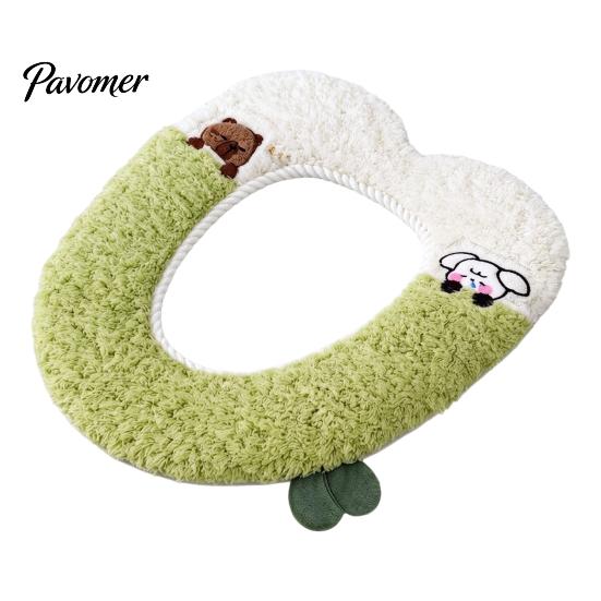 Warm Washable Commode Mat Soft Plush Toilet Seat Cover, Cartoon Warmer Pad with Zipper Closure, Thickened Decorative Bathroom Accessories Cushion for