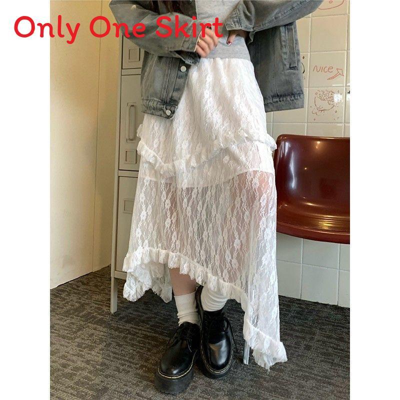 Elegant Lace Cake Skirt With High Waist And Ruffle Hem For Womens Spring Fashion