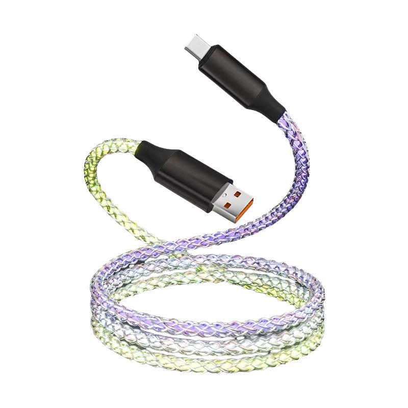 120 Вт Светодиодный RGB USB A на Type-C Кабель для зарядки и синхронизации данных для 17 16 15 Pro Huawei Samsung Oppo