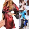 Women Sexy Lace Silk Kimono Babydoll Lingerie Belt Bath Robe Nightwear