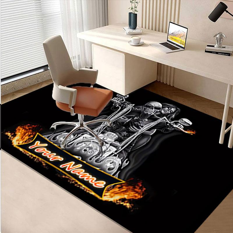 1PC Custom Name Biker Spirit Fire Art Theme Floor Mat Ideal for Living Room, Game Rooms, Office, Bedroom,Floor Mat Playful Design