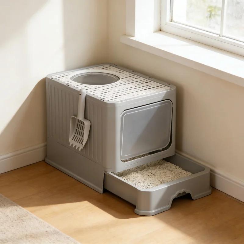 Totally Closed Anti-Splash Cat Litter Box Extra Large Drawer Type Detachable Odor Removal Household Cat Toilet Sandbox Daily Use