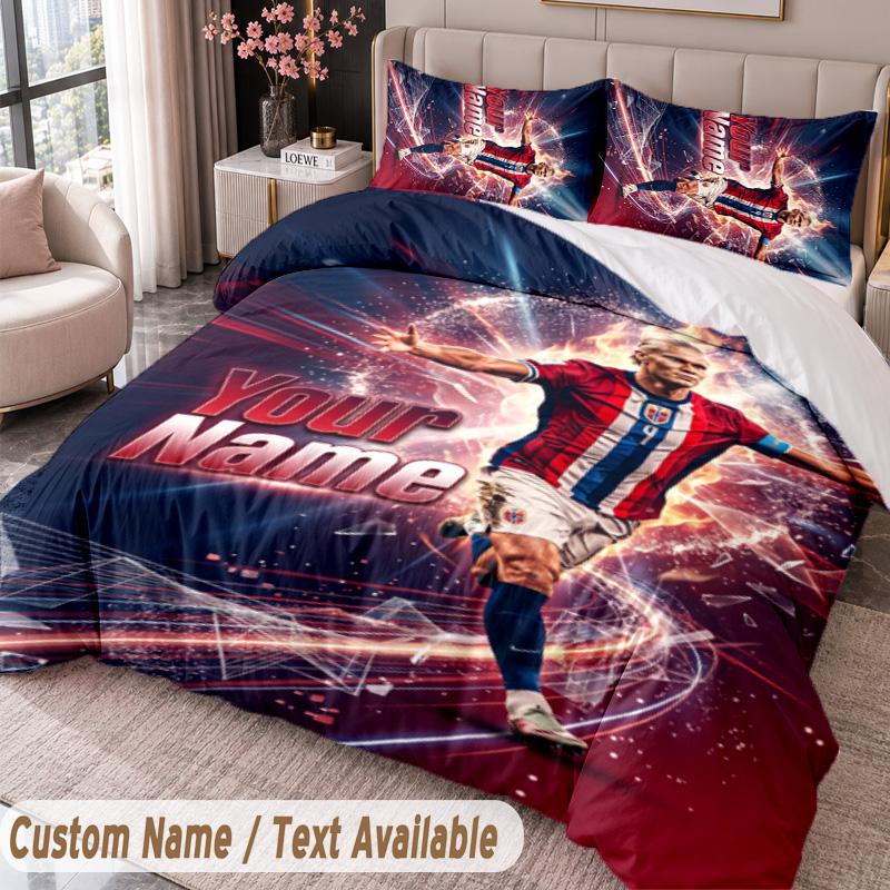 Erling Haaland Printed Bedding Set Custom Name Text 1 Duvet Cover 2 Pillowcases For Bedroom