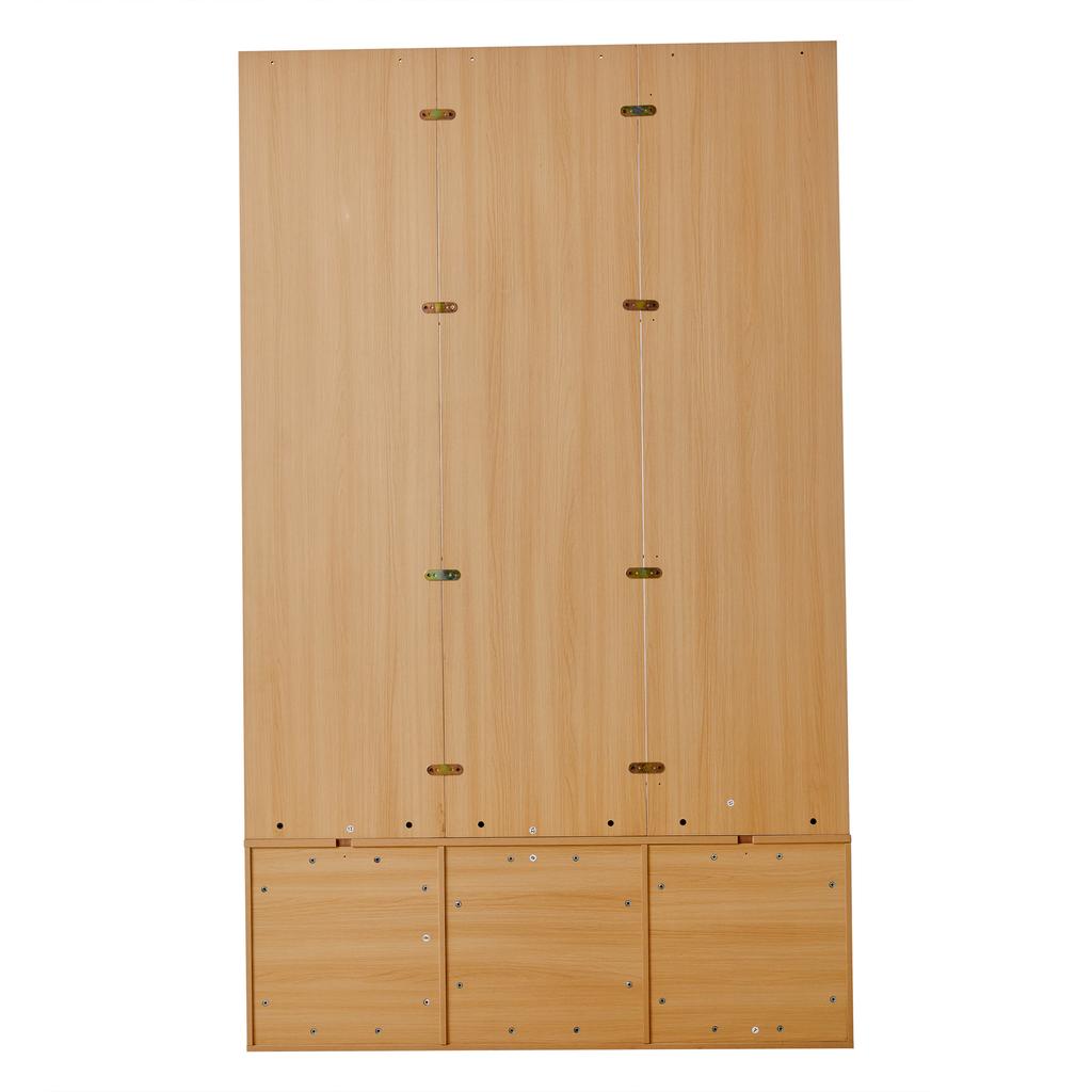 120*40*200cm Multifunctional Coat Rack Set, Wood, with Mirror, Shoe Bench, Cushion, Shoe Cabinet, Drawer, Shelf and Clothes Hooks, Wood Color + White