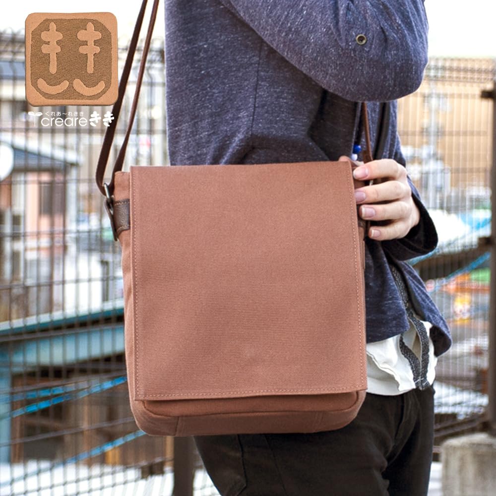 Мужская сумка через плечо Creare Kiki, Легкая, Маленькая, Кроссбоди, Сделано в Японии, Холщовая сумка, окрашенная танином хурмы, Размер B5, Вертикальная сумка через плечо с клапаном,