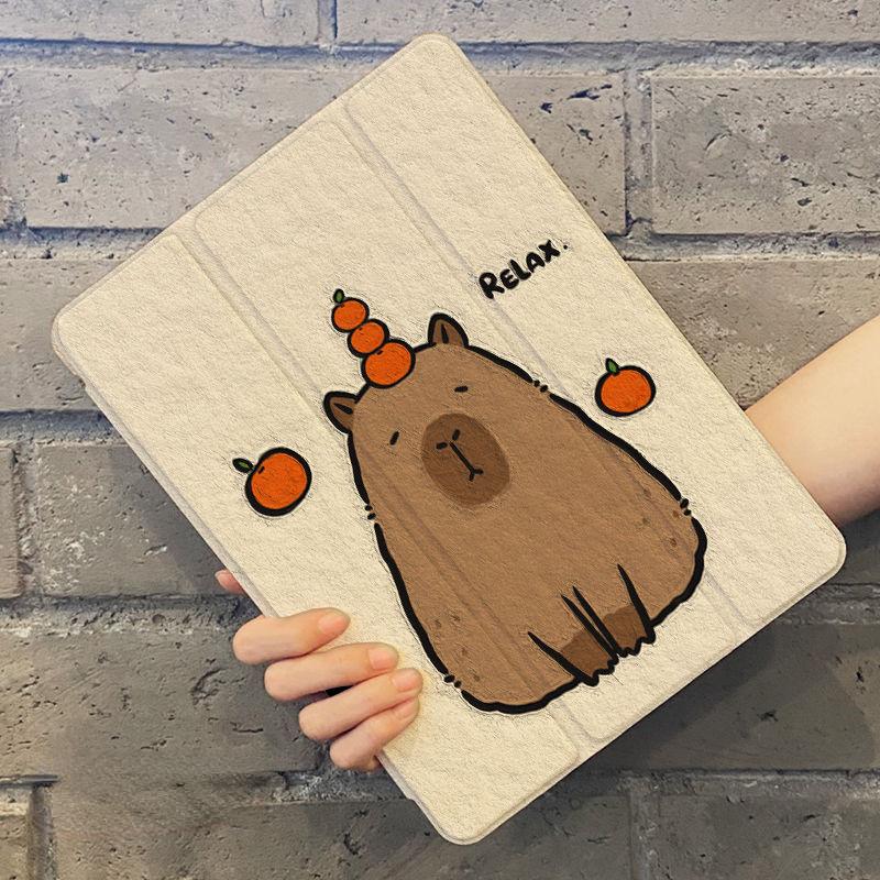 Чехол для iPad mini4/5/6, новая картина маслом в стиле милой капибары 2022 gen10 10,9 Air4/5 10,9 Air1/2 2018/17 gen6/5 9,7, тройной чехол с подставкой для карандашей