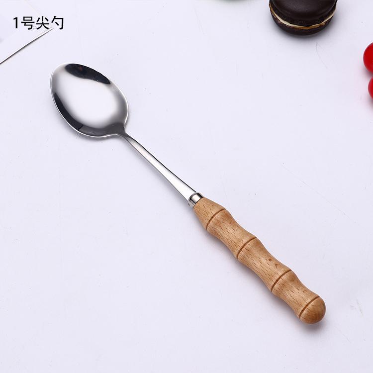 YOMDID 1PC Dinner Knife Fork Spoon With Wood Handle Stainless Steel Cutlery Western Food Dessert Tableware Fork Spoon Dinnerware