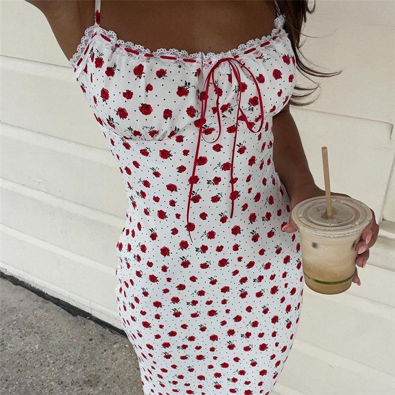 Женское платье, летнее, новое, милое, с небольшим цветочным принтом, длинная юбка, сексуальное, французское кружево, элегантное, пэчворк, облегающее, вечернее платье