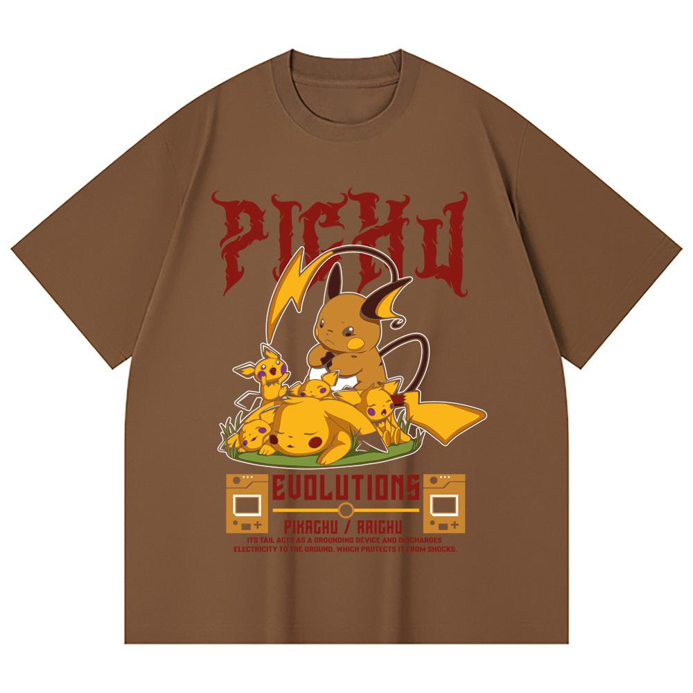 230 Gsm 100% Cotton Pokemon V18 Pikachu Evolutions Print Unisex Heavy Cotton T Shirt