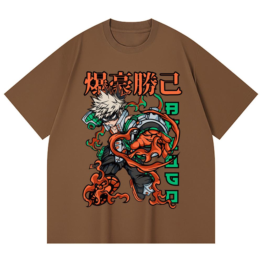 230 Gsm 100% Cotton My Hero Academia V14 Bakugo Print Unisex Heavy Cotton T Shirt