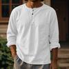 Мужская новая хлопково-льняная однотонная рубашка с длинным рукавом, футболка, круглый вырез, перекрестная застежка на пуговицы, две пуговицы, лен