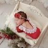 Baby Christmas Red Velvet Headband & Footless Romper Set for Photography