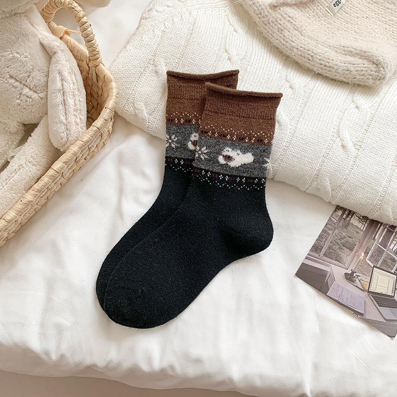 YOUJIAXIU Женские теплые носки из шерсти с узором Fair Isle до середины икры - Утолщенные с плюшем, Милый дизайн с щенками для осени/зимы