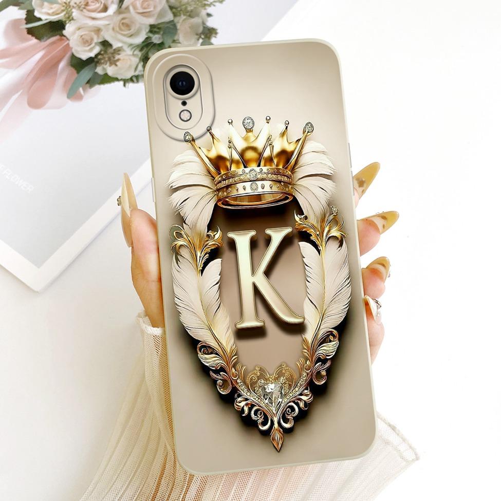 Для iPhone XR Чехол Cover Роскошный Буквы от A до Z Крутая Корона 2D Расписной Силиконовый Корпус Телефона A2107 A2108 A2105 A2106 A1984