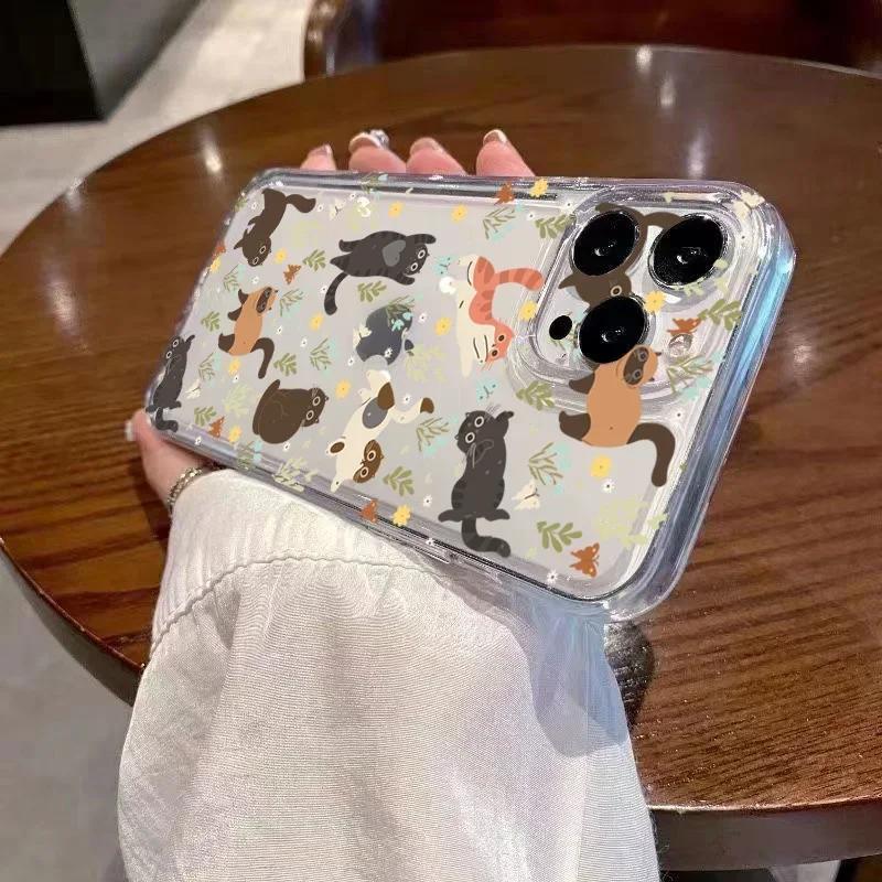 Graffiti Cartoon Dog Cat Pattern Phone Case For Samsung Galaxy S26 S25 Ultra S24 S23 FE S22 S21 Plus S20 A73 Clear Bumper Cover