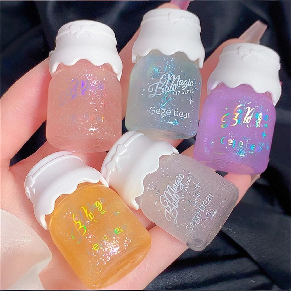 Candy Color Jelly Lip Gloss Glass Mirror Moisturizing Lip Glaze With Fine Glitter Lip Balm
