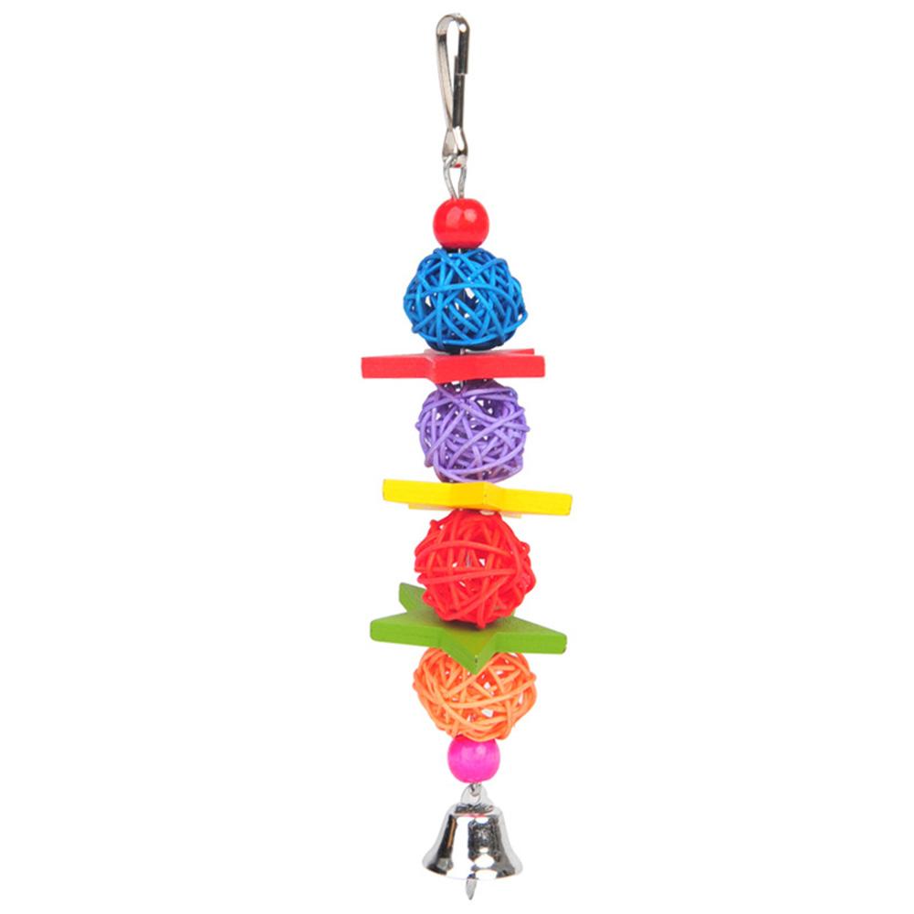 Parrot Wooden Rattan Ball Hanging Chew Strands Toy Molar Teeth Cleaning Toy With Bell Bird Supplies