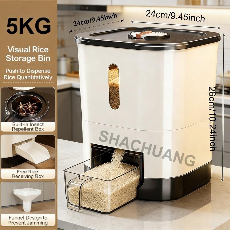 5kg/10kg High Capacity Automatic for Rice Dispenser with Cup,Moisture-proof and Sealed Rice Storage Container,Kitchen Essentials