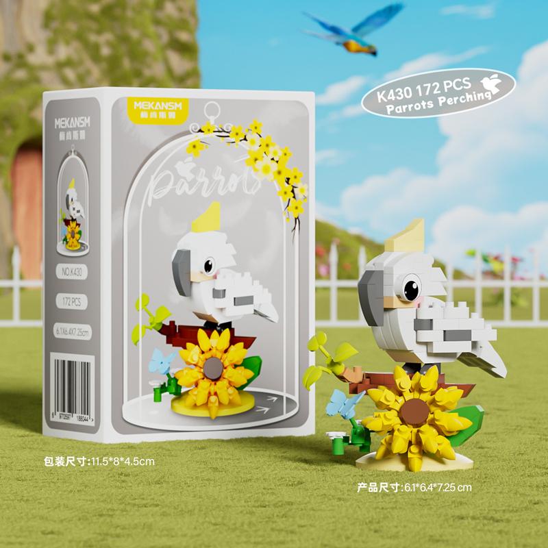 Креативные строительные блоки птица попугай цветок цвет попугай жердочка животное модные игрушки детские развивающие игрушки