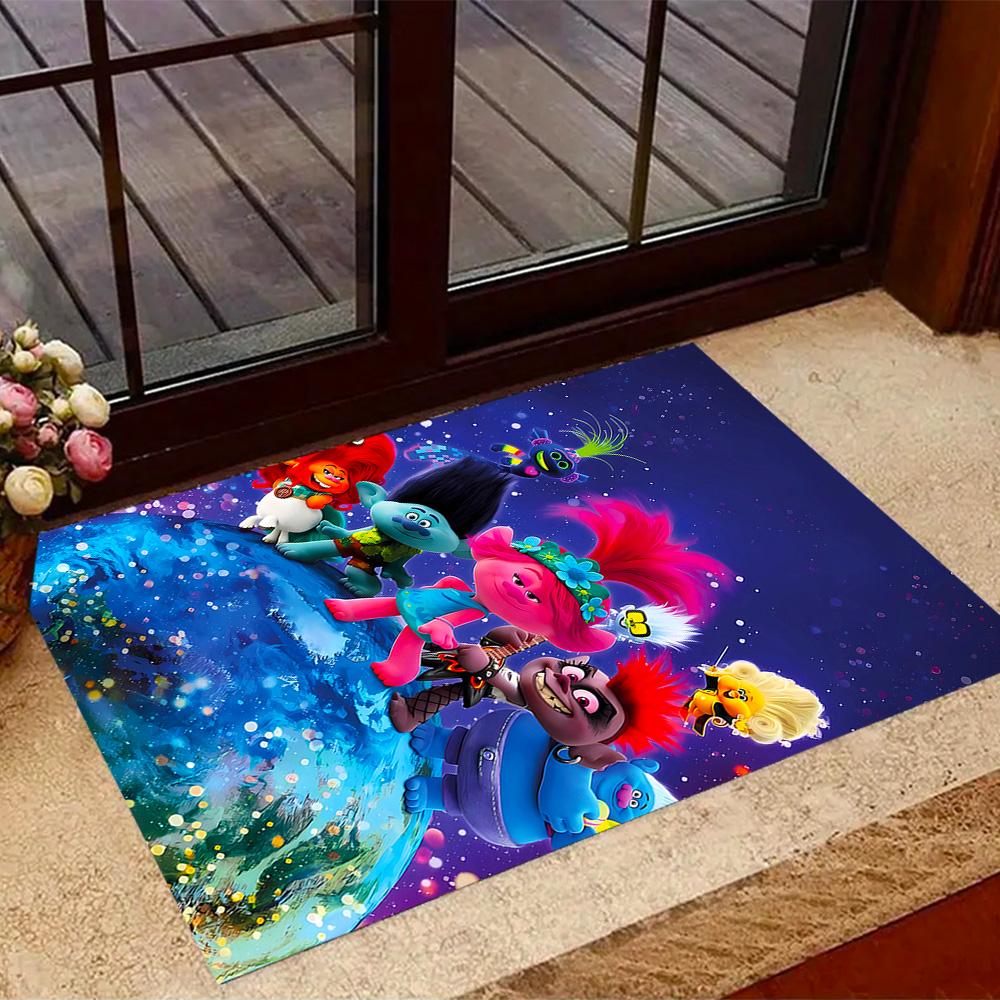 Trolls World Tour Themed Anti-Slip Rugs - Polyester Home Decor, Suitable for Bedrooms, Living Rooms, Doorways, Studios, and Decorations