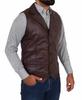 Lambskin Men's Vest Coat Handmade Leather Button Brown Western Button Soft