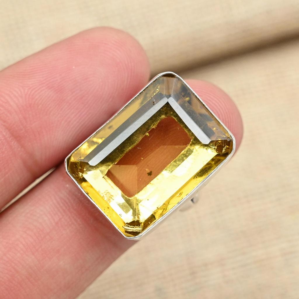 Unique Faceted Citrine Gemstone 925 Solid Silver Handmade Ring Women Jewelry