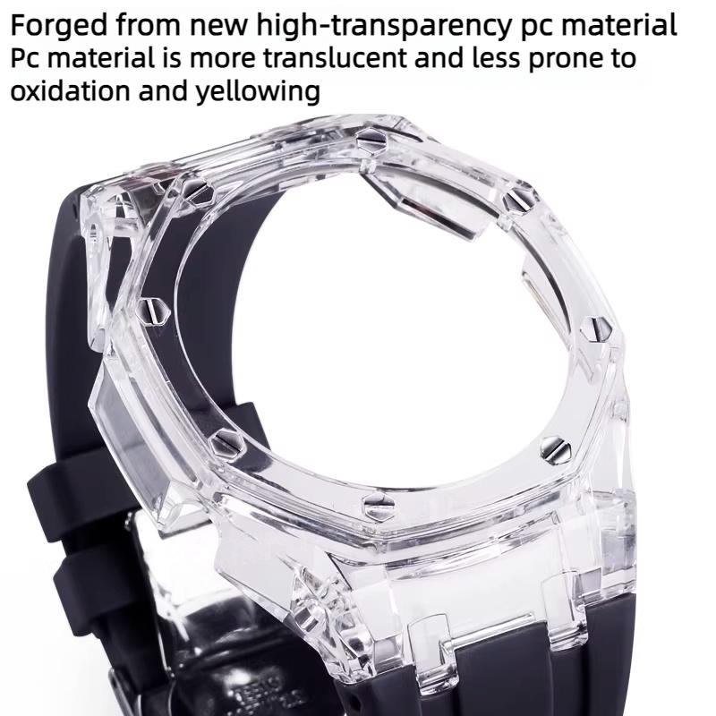 Для Casioak G-Shock GA-2100 GM-2100 GMA-S2100 GA2100 Мод-комплект Прозрачный корпус из поликарбоната Резиновый ремешок Запасные аксессуары для ремешка часов