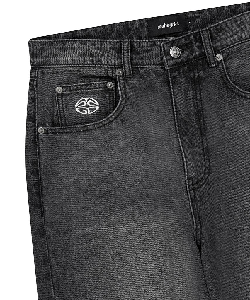 MAHAGRID Back Logo Washed Denim Pant Black(Mg2Ffmd113A)