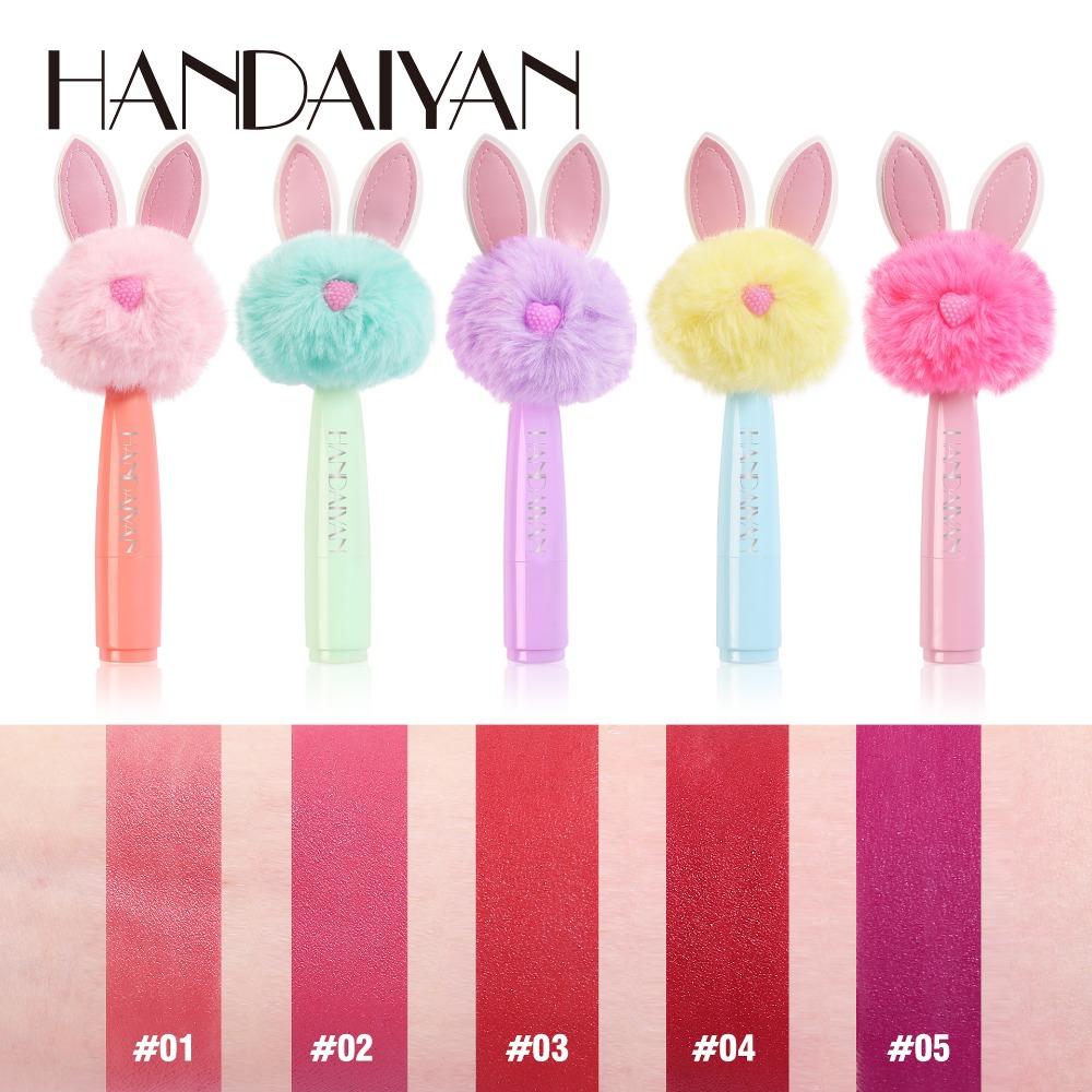 Handaiyan 5 Color Mini Rabbit Plush Dumplings, Dill Matte Lipstick Red