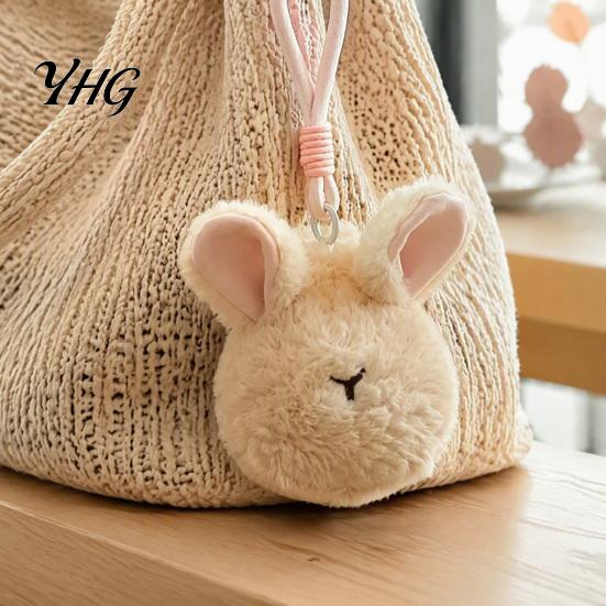 Cute Collectible Accessory Plush Animal Keychain, Soft Stuffed Pendant with Braided Cord, Round Woven Bracelet Ornament Bunny Sheep Charm for