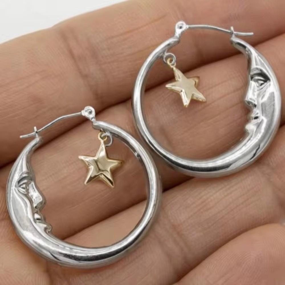 1 Pair Lightweight Moon and Star Earrings Retro Personalized Jewelry Hanging Earrings Jewelry Gifts