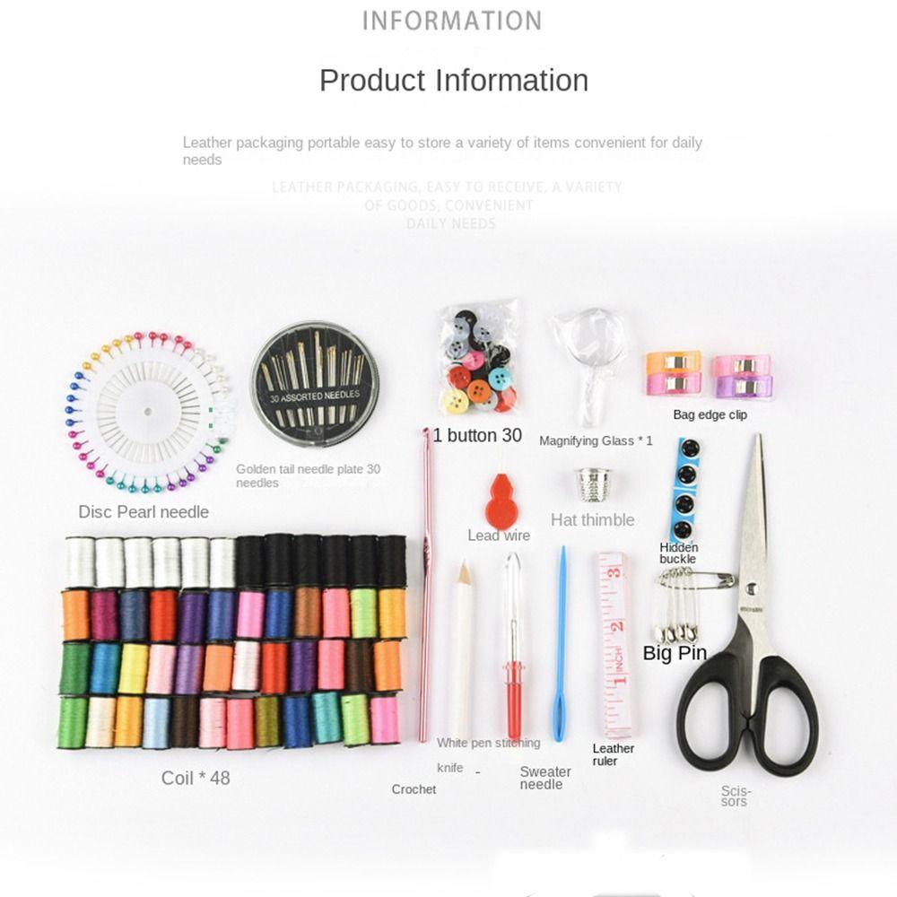 172pcs/set Portable Sewing Kit 48 Coils Needles Thread Box Scissors Sewing Box Set Household