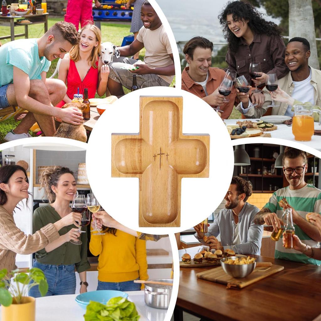 Молитвенная чаша большой емкости Деревянная религиозная чаша Пасхальная тарелка с крестом Для ежедневного завтрака Салата Торта Фруктов Десертов Шведского стола