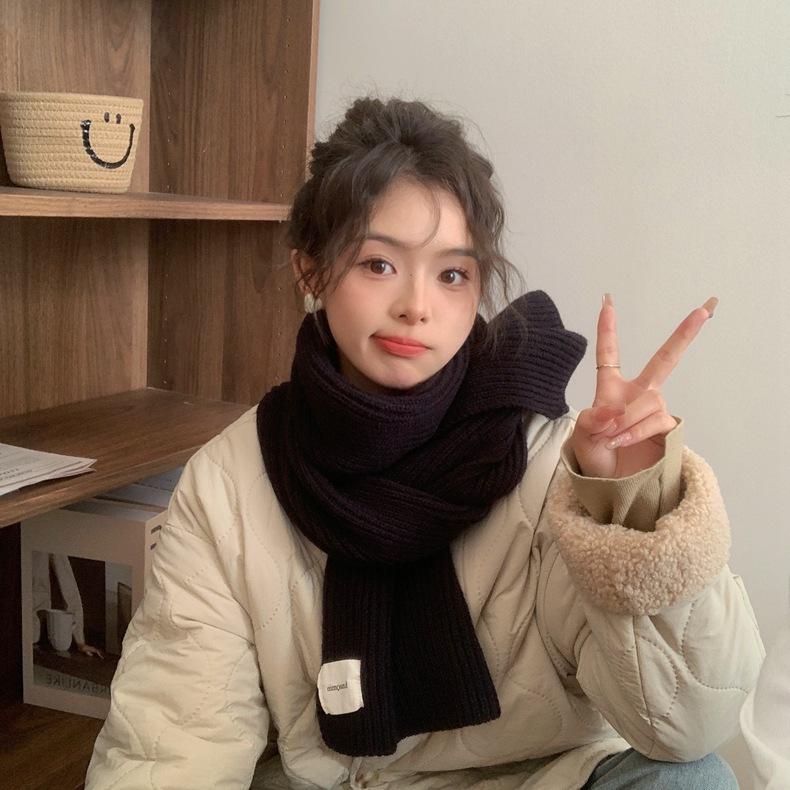 White scarf women's winter solid color wool thickened knitted warm scarf new Korean version versatile high sense