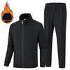 Men's Plus Size Cotton Stand Collar Cardigan Sportswear Set for Running - Autumn/Winter Edition.