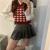 Y2k Women Vest Heart Patchwork V-Neck Pullover Female Clothing Korean Fashion Student Sleeveless Women's Sweater