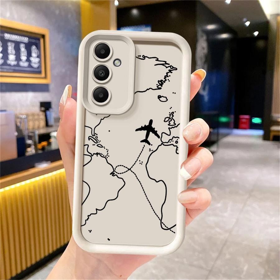 Мягкий чехол для телефона с рисунком маршрута самолета для Samsung Galaxy A12 A13 A71 A72 A73 A35 A36 A15 A16 A26 A32 A53 A54 A33 A34 A22 A23 A51