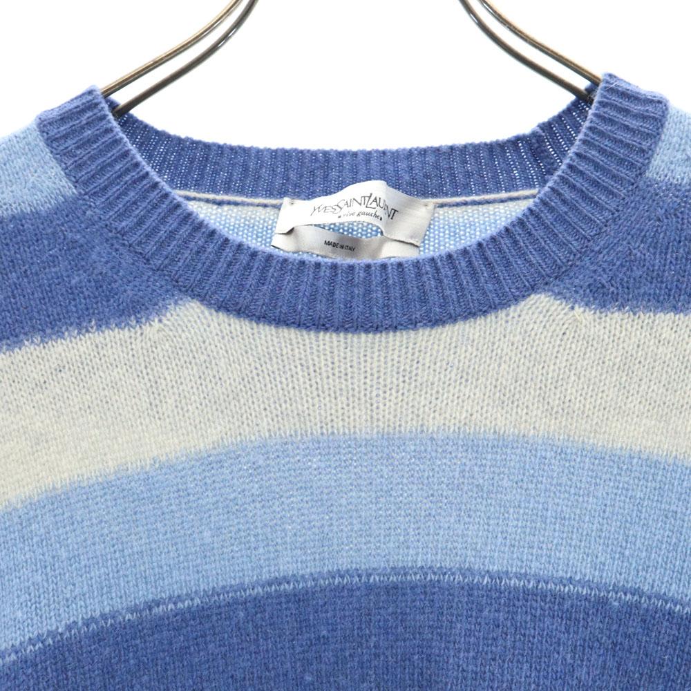 YVES SAINT LAURENT Made in Italy wool Border Pattern Long sleeve sweater Men's Used