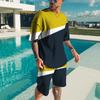 Summer Spliced Color Beach Style Men's Casual Fashionable Comfortable Loose Short Sleeved Two-piece Sport Wear