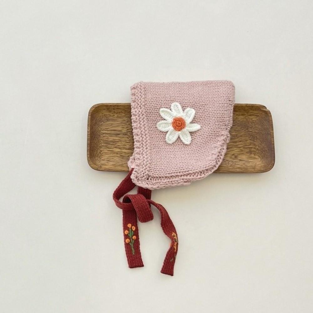 Warm Baby Knit Beanie Solid Color Winter Pullover Bonnet Cute Flower Lacing Hat Outdoor