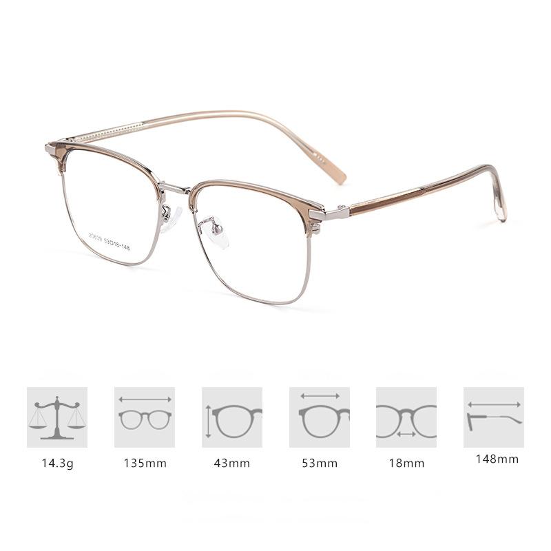 Brand Half-frame Glasses Frame Fashion Alloy Square Eyeglasses Classic Eyebrow Line Design Male Ultralight Business Spectacles