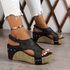 Large Size Sandals Women's New Women's Wedge Heel Fish Mouth Thick Sole Rivet Sandals