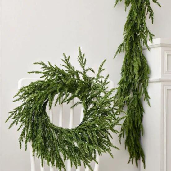 Artificial Pine Garland Realistic Faux Norfolk Pine Garland Real Touch Winter Greenery Garland for Christmas Table Mantle Wall Fireplace Decor