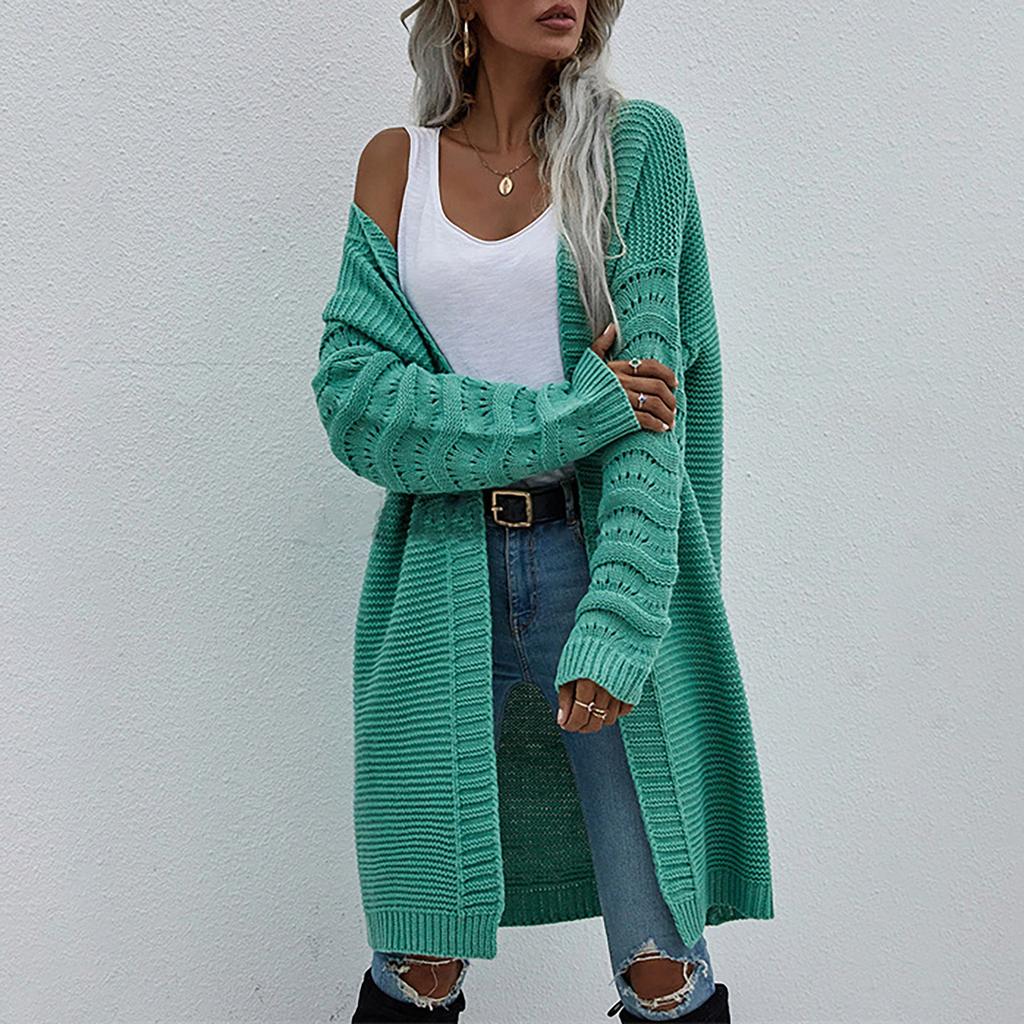 Женский однотонный длинный повседневный кардиган, вязаный со свободным свитером-пальто