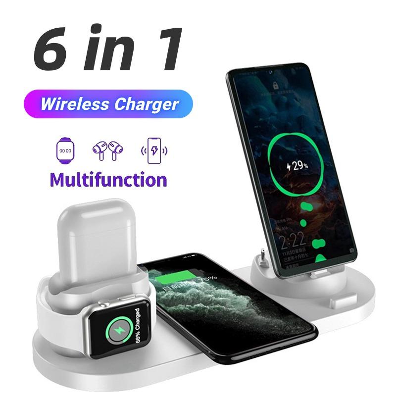 6 In 1 Wireless Charger Stand Pad for iPhone 15 14 13 12 Apple Watch Airpods Pro iWatch 8 7 Fast Charging Dock Station