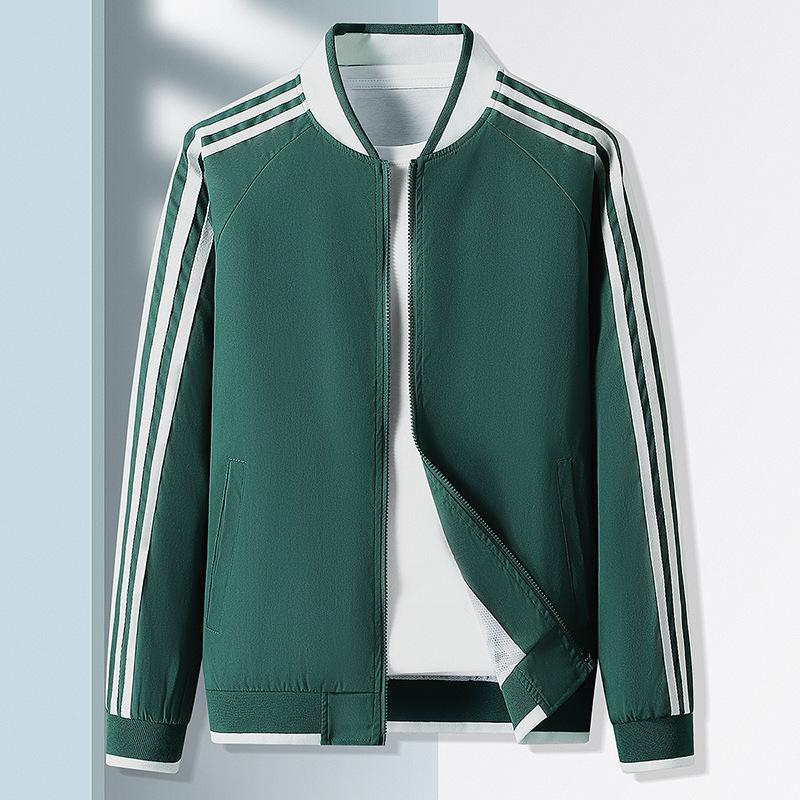 Men's Casual Sports Windbreaker for Spring and Autumn, Thin Design with Three Stripes, Loose Fit, Plus Size Hooded Jacket, Cardigan Jacket