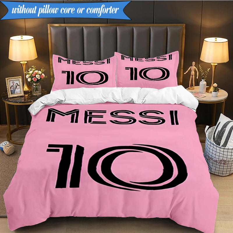 Messi's Pink  3pcs Bedding,Including 1pc Duvet Cover And 2pcs Pillowcases Perfect for Christmas,Ideal for Bedroom, Dormitory